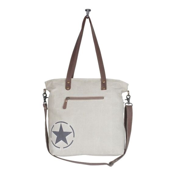 Myra Bag Handmade Metanoia Tote Bag Upcycled Canvas & Cowhide Leather - Picture 6 of 9
